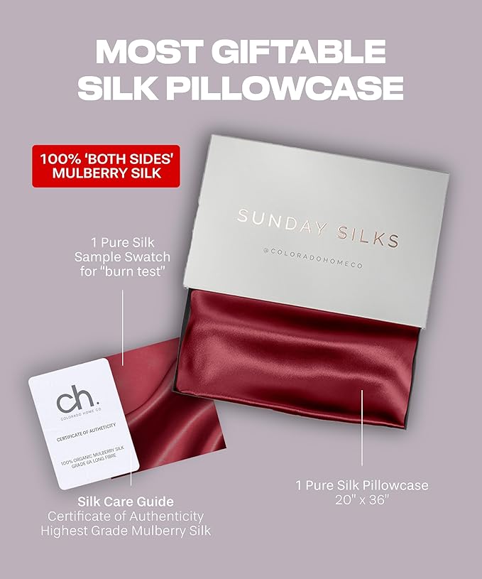 SUNDAYSILKS™ Premium Silk Pillow Cases | 100% Mulberry Silk Pillowcase with Zipper, All Sides Real 22 Momme Grade 6A Silk, Standard Queen, King Size [Pinot]