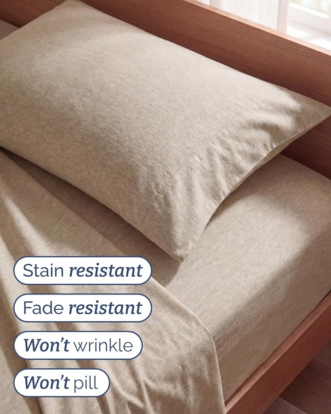 Twin Size 3 Piece Sheet Set - Comfy Breathable & Cooling Sheets - Hotel Luxury Bed Sheets for Women & Men - Deep Pockets, Easy-Fit, Soft & Wrinkle Free Sheets - Heathered Beige Oeko-Tex Bed Sheet Set