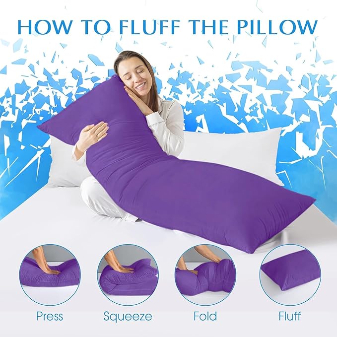 Body Pillow Insert - Breathable Full Body Pillow for Side Sleeper - Soft Long Bed Pillow for Adults - 20 x 54 inch-Purple
