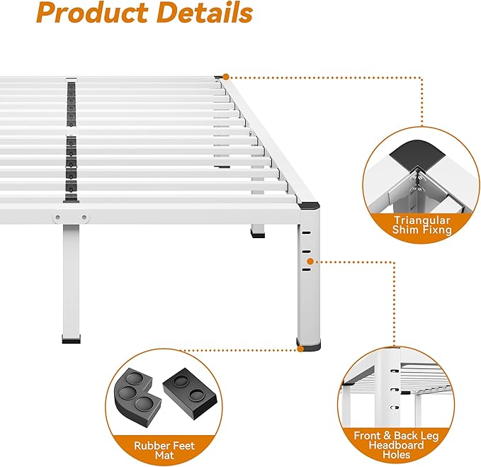NKZ Full Platform Bed Frame, 20 Inch Metal Bed Frame with Storage Space, No Box Spring Needed, Easy Assembly, Noise Free, 3,500 lbs Heavy Duty Steel Slats Support