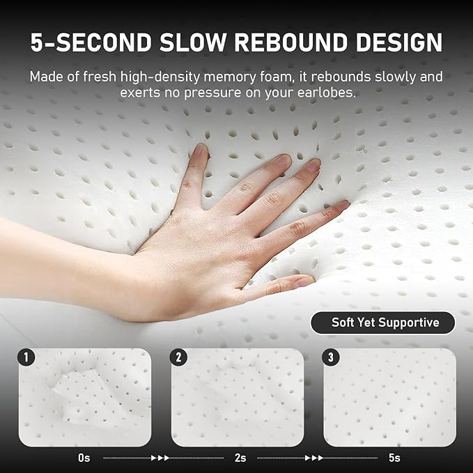 Memory Foam Pillows Standard Size Set of 2, Cooling Pillow for Sleeping with Breathable Mesh and Washable Cover, Bed Pillows for Back, Side & Stomach Sleepers
