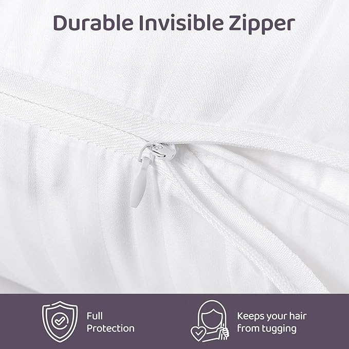 100% Cotton Pillow Case Protector with Zipper, Standard Size (20x26), 4 Pack, Long-Staple Sateen Soft Comfortable, Hotel Grade Bed Pillow Covers White, Oeko-TEX Certified