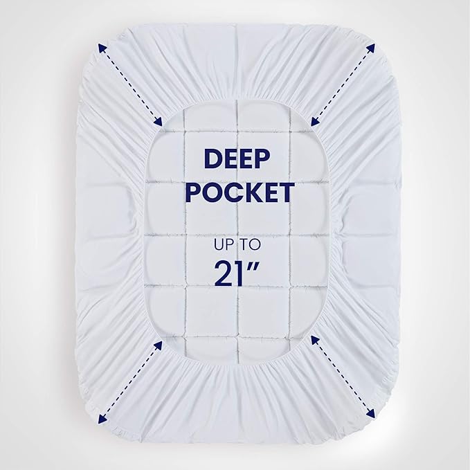 SLEEP ZONE California King Cotton Mattress Topper, Ultra Fluffy Soft Mattress Pad Pillowtop Cooling Mattress Cover Fits 8-21 inch Deep Pocket, White