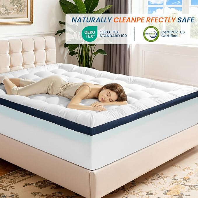 4 Inch Memory Foam Dual-Layer Mattress Topper Queen Size - 2Inch 1000GSM Quilted Pillow Top with Down-Alternative + 2Inch 5-Zone Egg Crate Memory Foam (Full, 54"x75")
