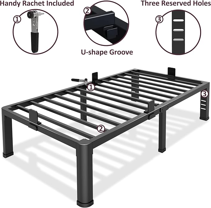 Bilily 14 Inch Twin Bed Frame Metal Platform with Round Corner Legs,3500 LBS Heavy Duty Steel Slats Support,Headboard Compatible,No Box Spring Needed,Easy Assembly,Mattress Retainer,Underbed Storage