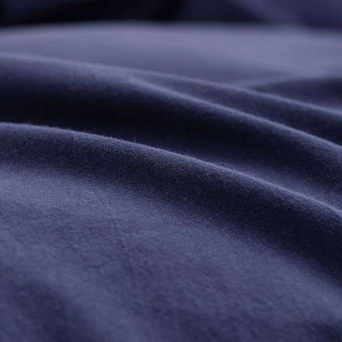BESTOUCH Duvet Cover Set 100% Washed Cotton Linen Feel Super Soft Comfortable Chic Lightweight 3 PCs Home Bedding Set Solid Navy Blue Alaska King