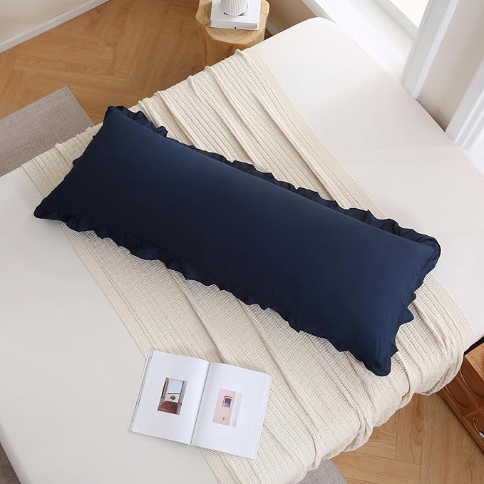 Merryword Navy Body Pillow Cover 20x54inches Long Pillowcase Ruffled Pillowcases Shabby Chic Ruffled Fringe Decor Body Ruffled Pillow Sham Cute Pillowcase