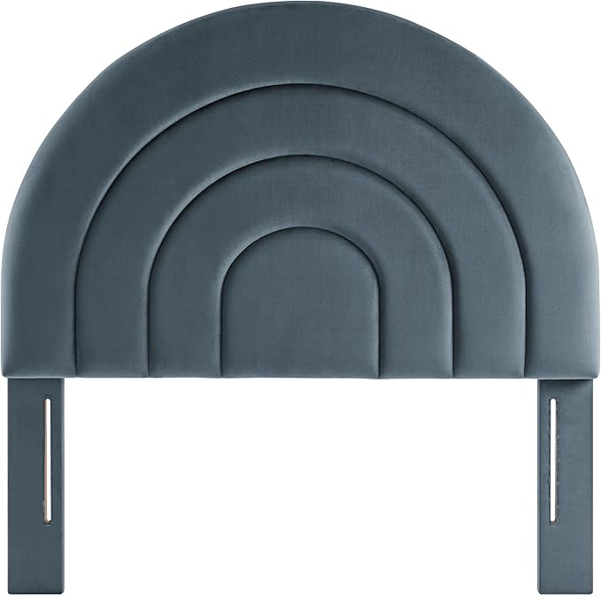 Modway Solana Soft Arch Shaped Round Twin Headboard in Cadet Blue – Upholstered Headboard – Stain-Resistant Performance Velvet Headboard for Twin Beds