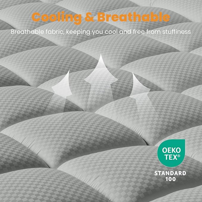 MATBEBY Twin Size Mattress Pad - Cooling Breathable Mattress Topper, Quilted Fitted Mattress Protector, Pillow Top Mattress Cover with 8-21" Deep Pocket, Machine Washable, Light Grey, 39x75 Inches