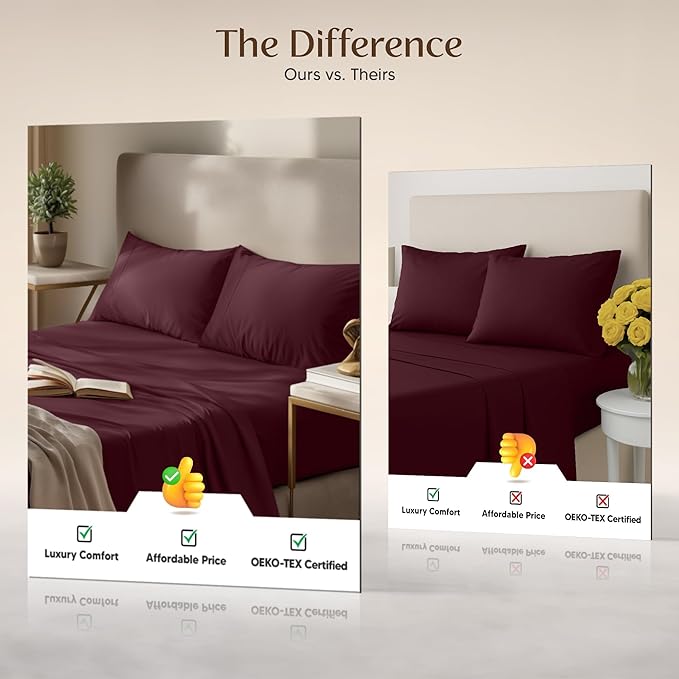 Utopia Bedding King Size Sheet Set – 4 Piece Bed Sheets, Soft and Breathable Microfiber, Includes 1 Fitted Sheet, 1 Flat Sheet and 2 Pillowcases – Oeko Tex (Burgundy)