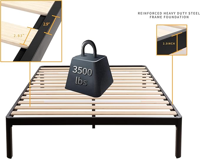 MAF Metal 18 Inch King Platform Bed Frame with Anti-Collision Round Legs, Black 3500 Lbs Heavy Duty Bed Frame with Wood Slats, No Box Spring Needed, Easy Assembly