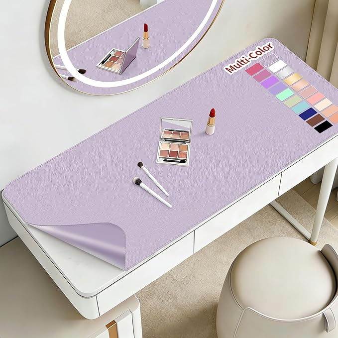 Makeup Mat for Vanity to Protect Desk Top 23.6 x 11.8in, Dual-Sided Makeup Mat, Easy to Clean Desk Pad - Waterproof and Oilproof Vanity Accessories (Lavender and Lavender)