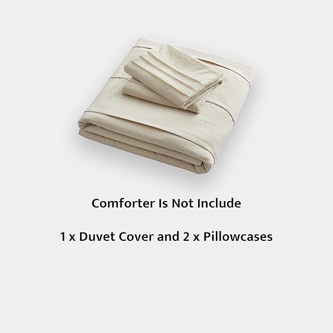 Oli Anderson Beige Duvet Cover Queen Size - Pleated Queen Duvet Cover, 3PCS Soft and Breathable Textured Bedding Set with Zipper Closure(Beige,90"x90")