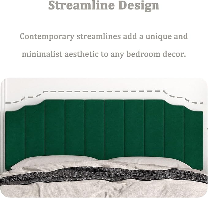 Befurtori King Size Headboard Only, Velvet Wall Mounted Headboard King for Adjustable Bed Modern Upholstered Head Board Easy Assembly, Jade Green