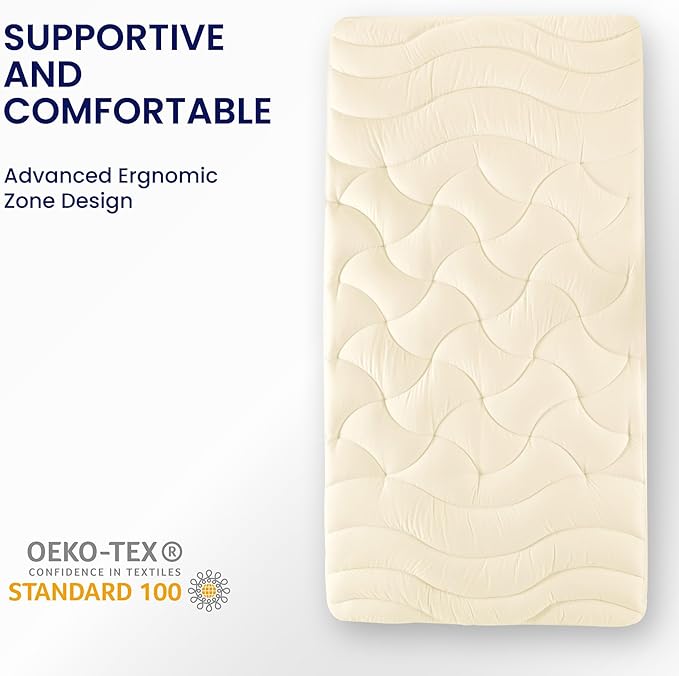 SLEEP ZONE Cooling Twin Mattress Topper for Single Bed, Premium Zoned Cool Mattress Pad Cover, Padded Mattress Protector Breathable Washable, Deep Pocket 8-21" (Beige, Twin)
