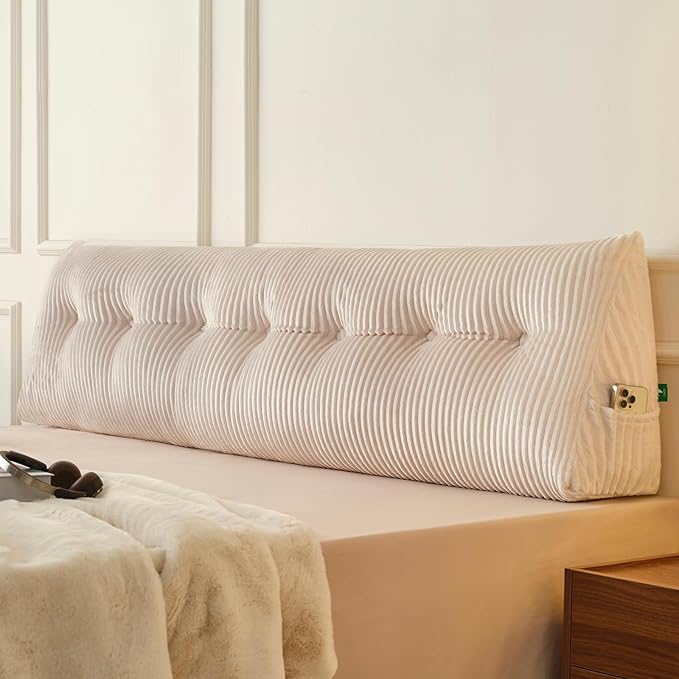 Z-hom Large Headboard Pillow King, NO ROLL Pillow, Wedge Pillow Headboard for Sitting Up in Bed, Backrest Support Triangular Cushion for Reading, Gap Pillow w/Removable Washable Cover,Cream
