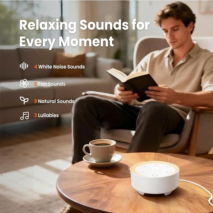 Kipcush Sleep Sound Machine - 21 High-Fidelity Non-Looping Sounds, Portable White Noise Machine for Baby, Kids & Adults, Dimmable Night Light, 6 Auto-Off Timers, USB Powered for Travel, Home & Office
