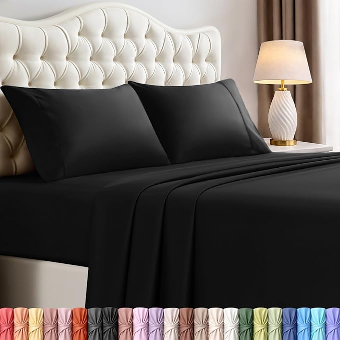 Utopia Bedding Full Size Sheet Set – 4 Piece Bed Sheets, Soft and Breathable Microfiber, Includes 1 Fitted Sheet, 1 Flat Sheet and 2 Pillowcases – Oeko Tex (Black)