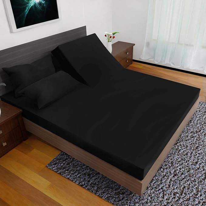 Top Split King Sheets Sets for Adjustable Bed, 4 Pcs Deep Pockets Double Brushed Microfiber Sheets, 34 Inch Split Top Fitted Sheet, 1 King Flat Sheet and 2 Pillowcases (Black)