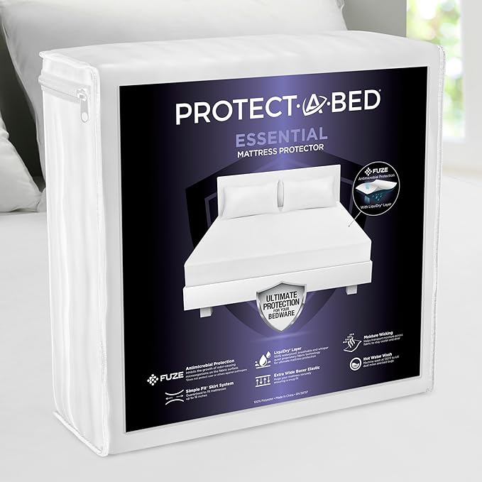Protect-A-Bed Essential Mattress Protector Twin, Dust Mite Resistant, Noiseless and Odor-Resistant Mattress Cover, 100% Waterproof Top, Machine Washable, Fits 11"-18" Mattresses