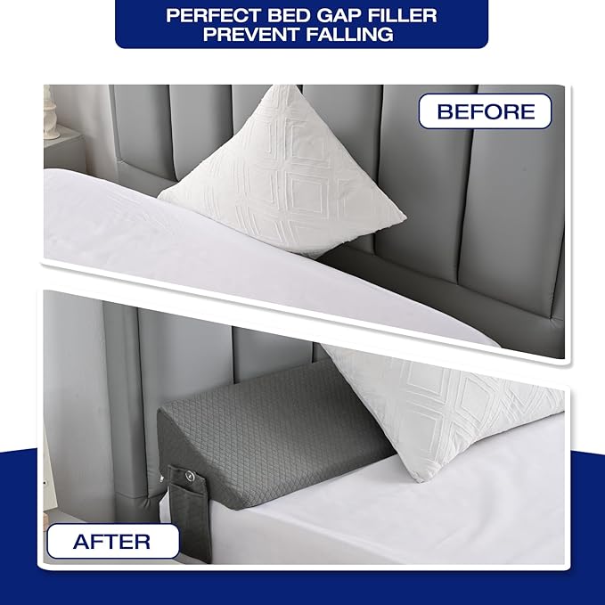 Full Bed Wedge Pillow for Headboard Gap Filler use Under Pillows for Sleep Apnea,After Surgery,Acid Reflux Relief,leg Swelling,Between Corner Wall and Mattress/Frame for Rent Home Bedroom Decor