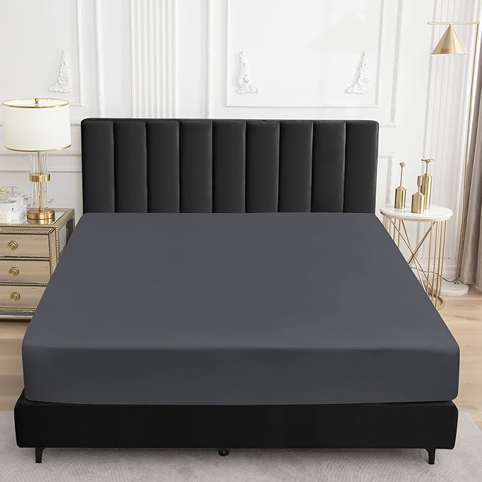 Sufdari Queen Size Mattress Protector,Waterproof Mattress Protector,Fitted Sheet Style Mattress Cover with 18" Deep Pocket,Washable and Comfortable-Deep Gray,Queen