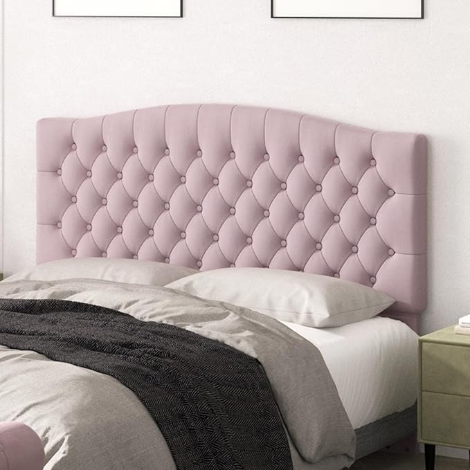 Befurtori Queen Headboard Only, Upholstered Headboard for Adjustable Bed Velvet Tufted Queen/Full Size Wall Mounted Head Board with Solid Wood Legs Head Board, Pink