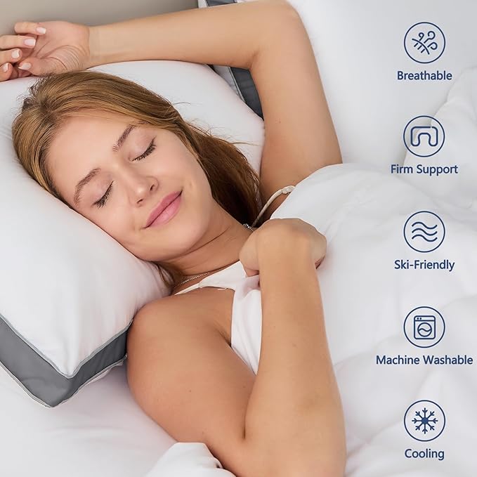 CozyLux Pillows King Size Set of 2, Soft Supportive 3D Down Alternative Bed Pillow for Sleeping 2 Pack Dark Grey, Luxury Hotel Quality Gusseted Bedding Pillows for Back, Stomach or Side Sleepers 18x34