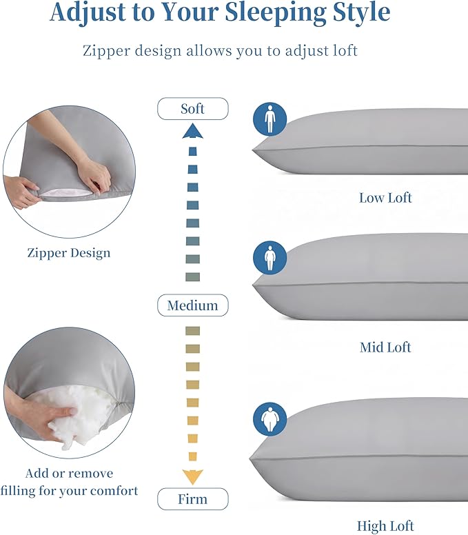 YZ HOME Memory Foam Body Pillow Insert - Full Body Pillow for Adults - Soft Large Long Bed Pillow for Side Sleeper(20x54 Inch, Grey)