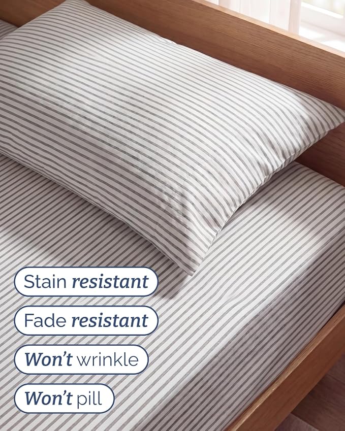 Twin Size 3 Piece Sheet Set - Comfy Breathable & Cooling Sheets - Hotel Luxury Bed Sheets for Women & Men - Deep Pockets, Easy-Fit, Soft and Wrinkle Free Sheets - Grey Stripes Oeko-Tex Bed Sheet Set