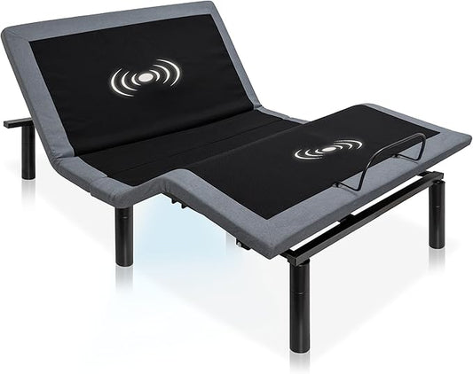 Hedva Adjustable Bed Frame with Massage Motors, 4 USB Ports, LED Light, 5-Minute Assembly, Multiple Preset Positions for Ultimate Comfort, Wireless Remote Control Adjustable Bed (Black, Queen)
