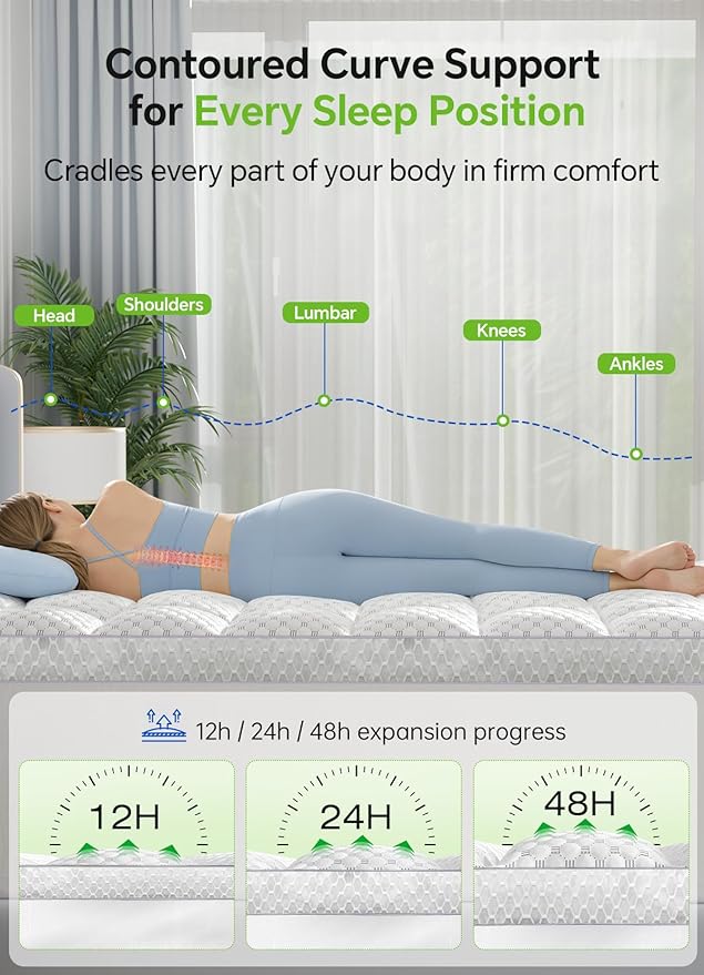 BEDELITE Queen Mattress Topper 3 Inch Thick Mattress Pad, Plush Pillow Top Bed Cover with Elastic Deep Pockets Up to 6-24 Inch for Pressure Relief, Shredded Memory Foam Filling (White)