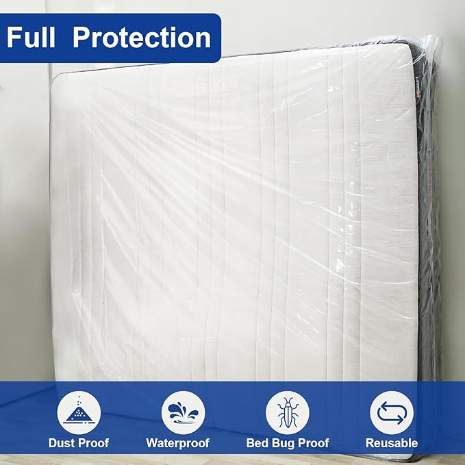TopSoon 2PK Clear Plastic Mattress Bag - Moving & Storage Cover for Mattress or Box Spring - Heavy-Duty Disposal Supplies (1.5mil, Twin 39" x 14" x 96")