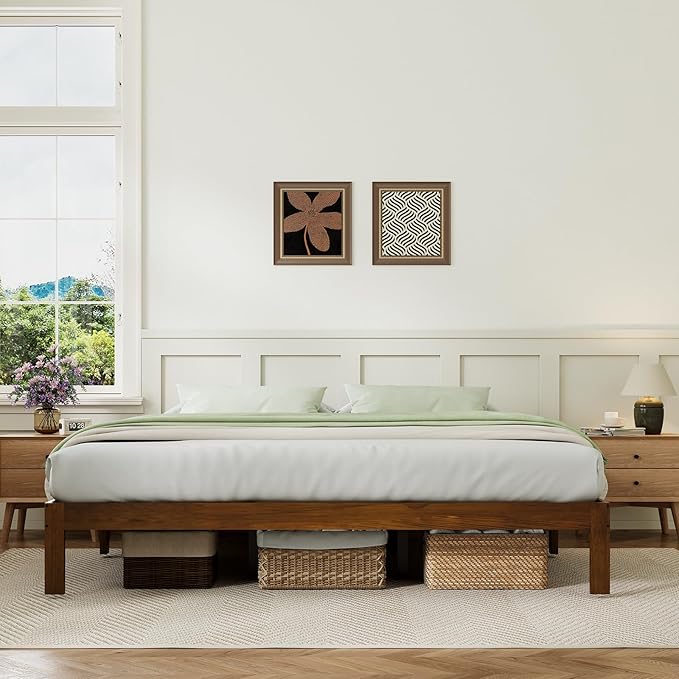 Novilla 12 Inch King Bed Frame, Classic Solid Wooden King Size Platform Bed Frame, Sturdy Wood Slat Support, No Box Spring Needed, Easy Assembly, Walnut