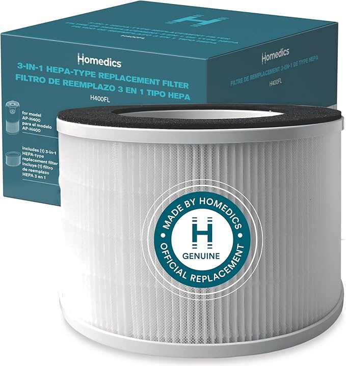 Homedics HEPA-Type Replacement Filter for AP-H400 – H13 HEPA, Activated Carbon & Prefilter – Captures Allergens, Dust, Smoke, Odors, VOCs – Lasts 12 Months – AP-H400FL