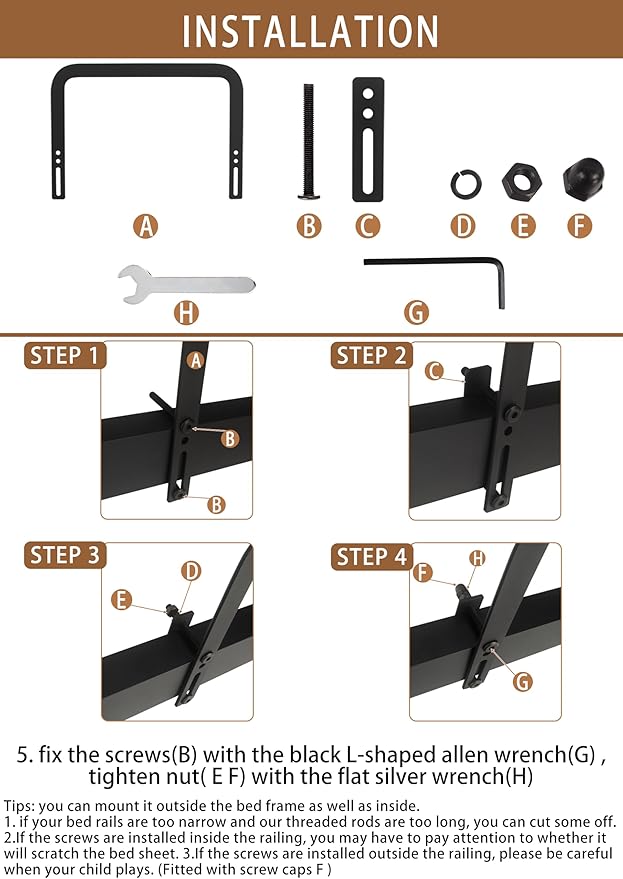 Metal Bed Frame Mattress Slide Stopper(H5.2) 4Pcs Keeping Mattress from Sliding for Foot of Adjustable Beds