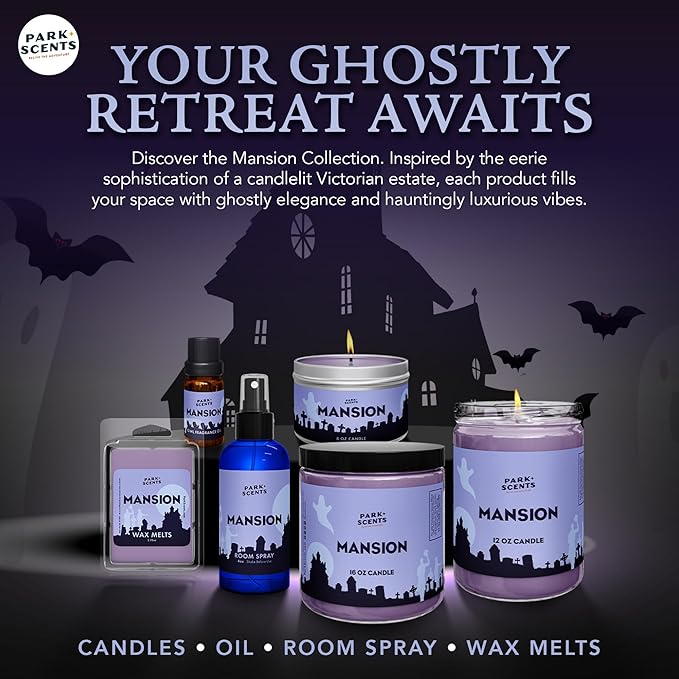 Park Scents Mansion Fragrance Oil – Theme Park Scented Essential Oils for Diffusers with Peony, Violet, Plum, Leather, Aged Wood, Amber, Musk, Vanilla – Made in USA, Home Aromatherapy Gifts (10ml)