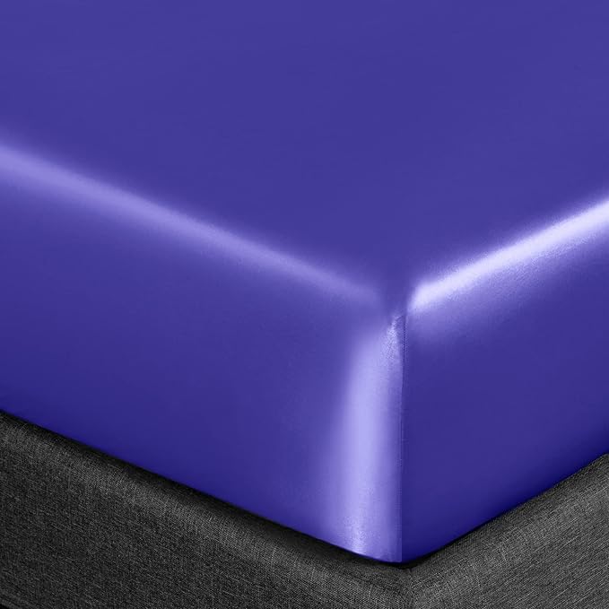 Homiest 4pcs Satin Sheets Set Luxury Silky Satin Bedding Set with Deep Pocket, 1 Fitted Sheet + 1 Flat Sheet + 2 Pillowcases (Full Size, Periwinkle Blue)