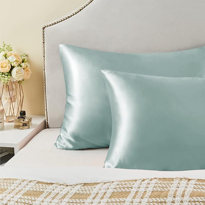 BEDELITE Satin Pillowcase for Hair and Skin, Super Soft and Cooling Similar to Silk Pillow Cases 2 Pack with Envelope Closure, Gift for Women Men(20"x30" Queen Size, Haze Blue)