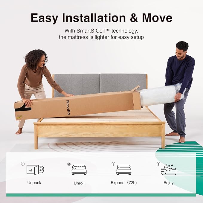 Novilla 10 Inch Queen Size Mattress, Hypoallergenic & Back Pain Relief, Hybrid Queen Mattresses in a Box with Smarts Coils, Fiberglass Free CertiPUR-US Certified Colchones No Box Spring Needed