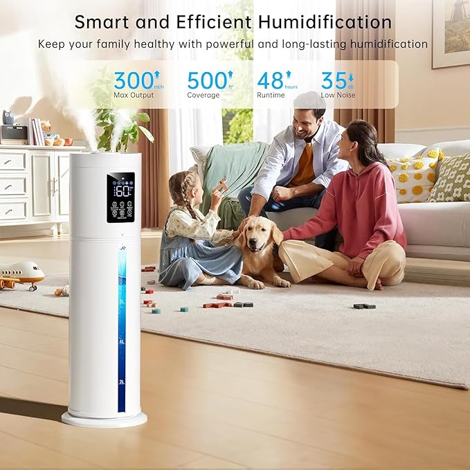8L/2.1 Gal Humidifiers for Bedroom Large Room, 4 Levels Cool Mist Humidifier with Clear Tank, 7 Color Lights Essential Oil Diffuser with 16H Timer,for Home Plants (snowy white)