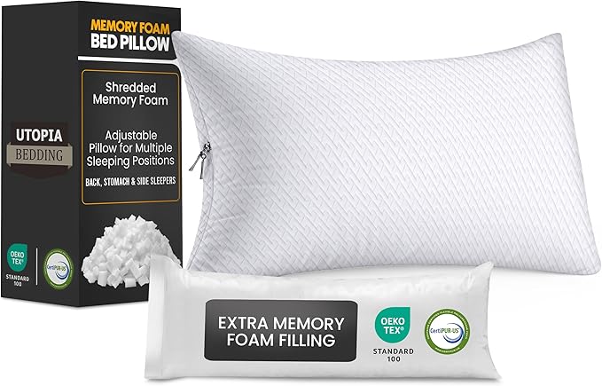 Utopia Bedding Shredded Memory Foam Pillows (King), Cooling Adjustable Bed Pillows for Sleeping with Washable Pillow Case, Back, Stomach and Side Sleeper Pillow, Plush and Supportive (1 Pack)