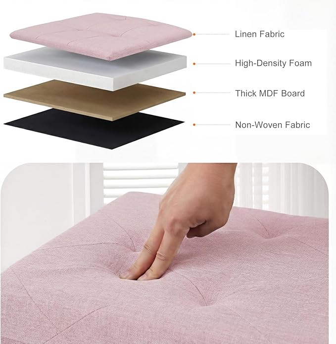 DUMOS Storage Ottoman Bench, 30in Storage Bench Foot Rest Stool with Padded Seat, Large End of Bed Bench for Bedroom, Living Room, Entryway, Support 660lbs, Pink