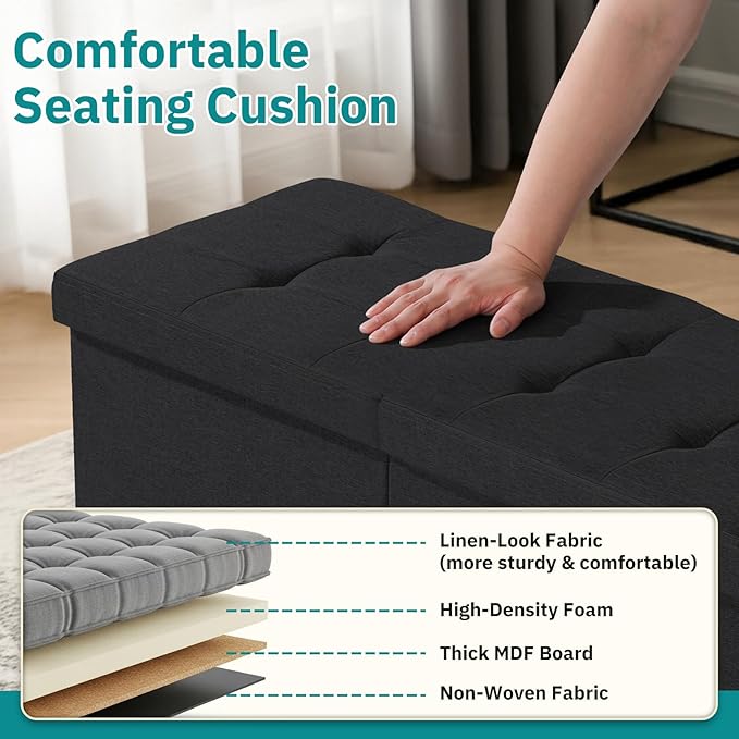 30-INCH Storage Ottoman Bench, Footrest with Storage, End of Bed Bench Coffee Table for Living Room, Bedroom, Entryway, Black