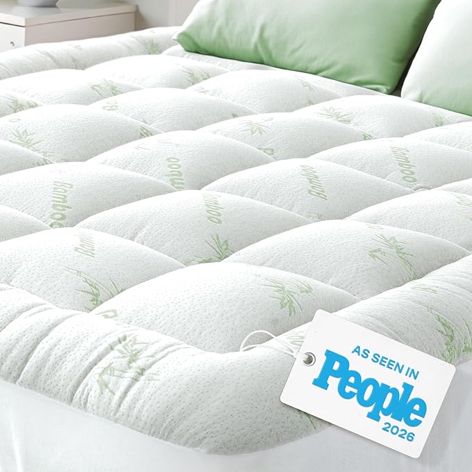 Niagara Sleep Solution Ultra Soft Full XL Size Mattress Topper - Rayon Derived from Bamboo Pillow Top Mattress Pad for Back Pain Relief - Naturally Cooling for Hot Sleepers, Green