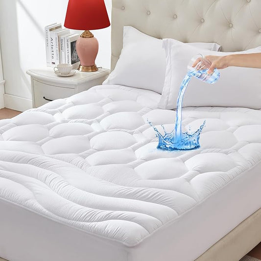 ELVEN HOME Twin XL Mattress Pad Waterproof, Soft Cooling Mattress Topper for College Dorm, Extra Long Twin Mattress Cover Protector Washable, Deep Pocket 8-21" (39x80 inch, White)