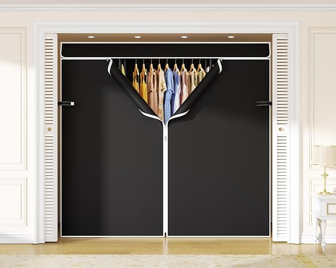 ULIFHOME E3C Heavy Duty Portable Closet Wardrobe with Fabric Cover, Freestanding Clothes Rack Holds up to 850 lbs, Metal Garment Rack Organizer for Clothing, 59.5" W x 16.5" D x 77.4" H, Black