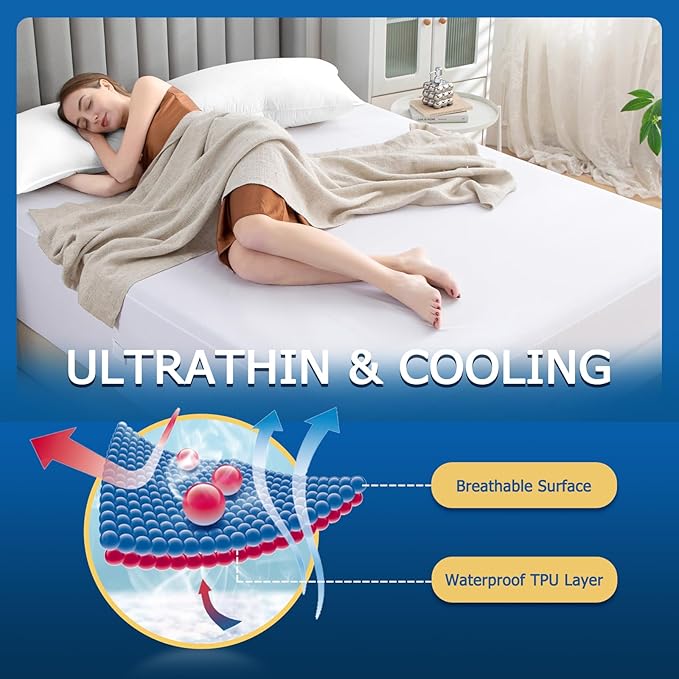 Queen Zippered Mattress Encasement, Waterproof Zipper Mattress Protector, Breathable, Noiseless, Machine-Washable Zip Mattress Cover?Fitting 7" - 15" Deep Mattress