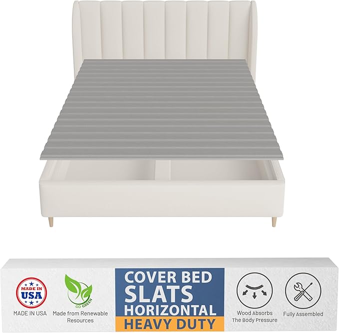 Greaton, 0.75-Inch Heavy Duty Horizontal Wooden Bunkie Board/Bed Slats, 78" x 60", Grey