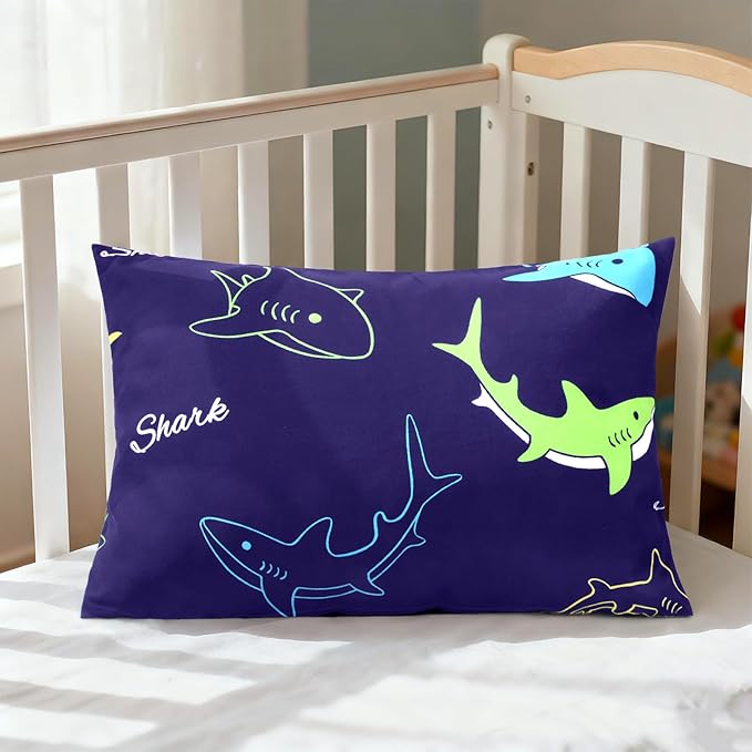 Cloele Kids Toddler Pillowcase Envelope Travel Pillowcase Baby Pillow Cover Fits Pillows Sized 12x16 or 13x18-1 Pack Soft Polyester Children's Bedding Pillowslip Case for Boys and Girls - Shark